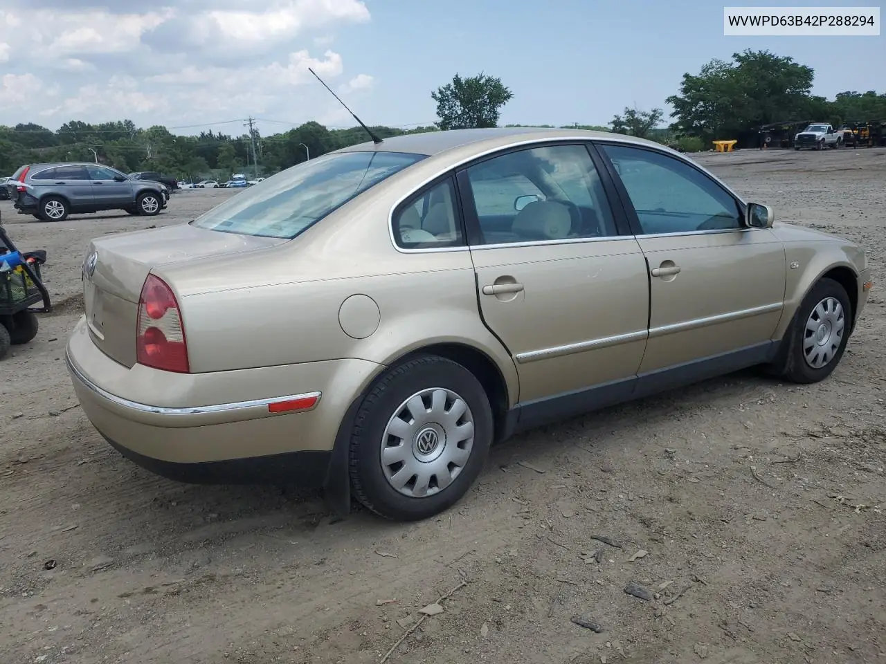 2002 Volkswagen Passat Gls VIN: WVWPD63B42P288294 Lot: 62377685