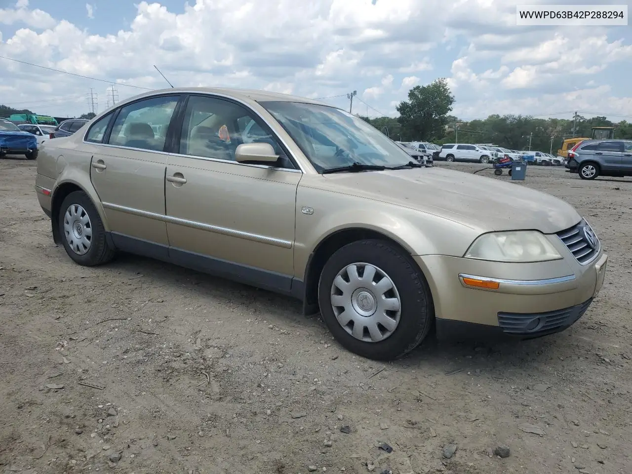 2002 Volkswagen Passat Gls VIN: WVWPD63B42P288294 Lot: 62377685