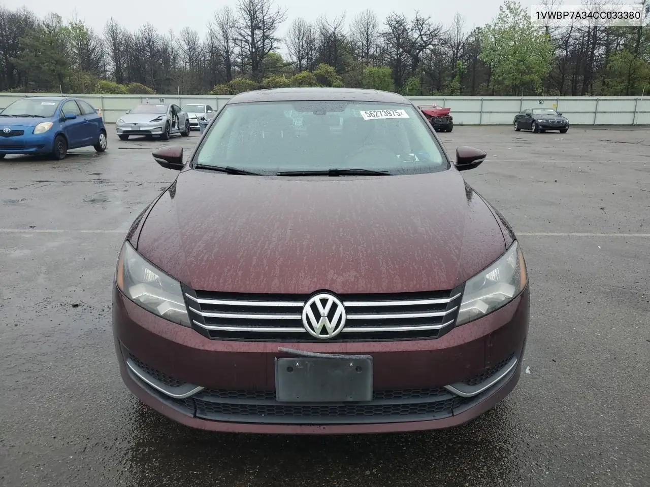2012 Volkswagen Passat Se VIN: 1VWBP7A34CC033380 Lot: 56273975