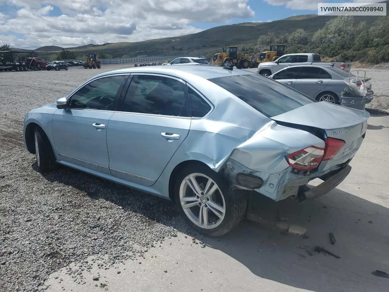 2012 Volkswagen Passat Se VIN: 1VWBN7A33CC098940 Lot: 56875125