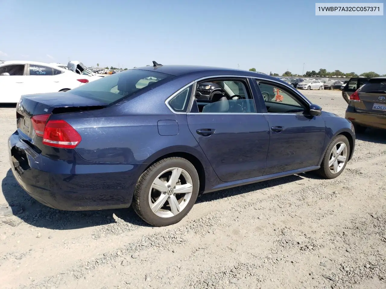 2012 Volkswagen Passat Se VIN: 1VWBP7A32CC057371 Lot: 62197925