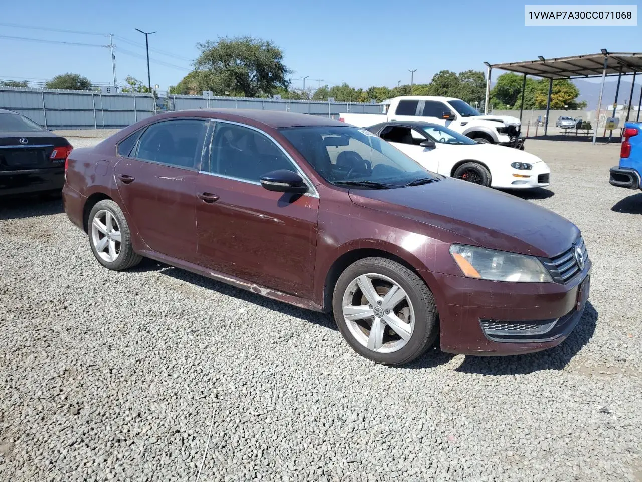 2012 Volkswagen Passat S VIN: 1VWAP7A30CC071068 Lot: 62884925