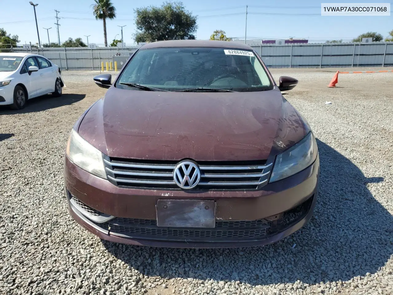2012 Volkswagen Passat S VIN: 1VWAP7A30CC071068 Lot: 62884925