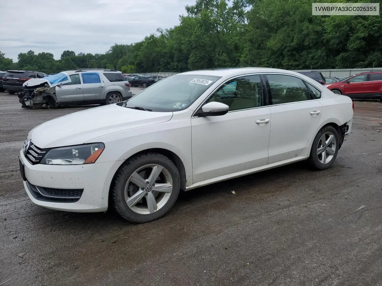 2012 Volkswagen Passat Se VIN: 1VWBP7A33CC026355 Lot: 62953825