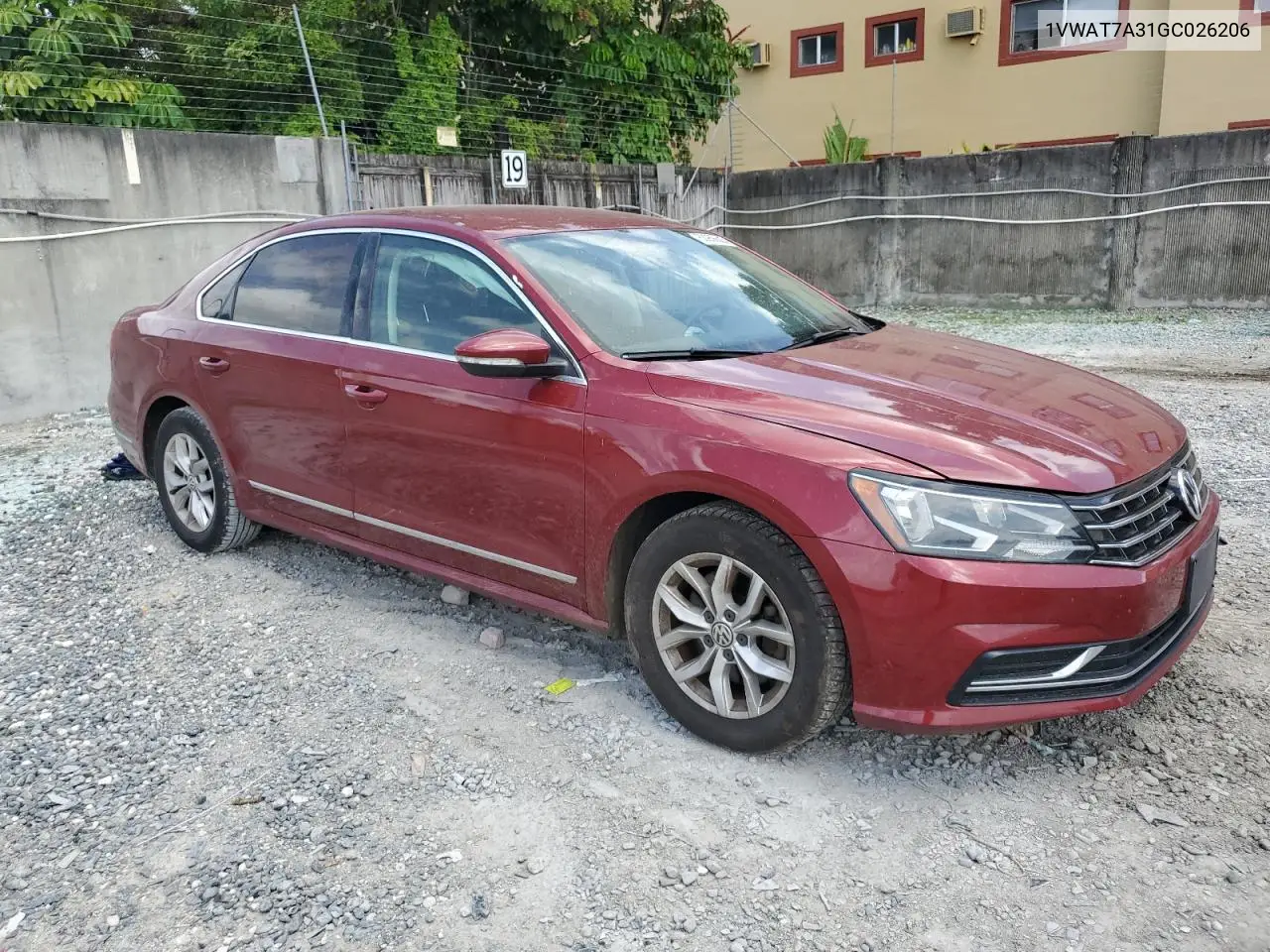 2016 Volkswagen Passat S VIN: 1VWAT7A31GC026206 Lot: 62956685