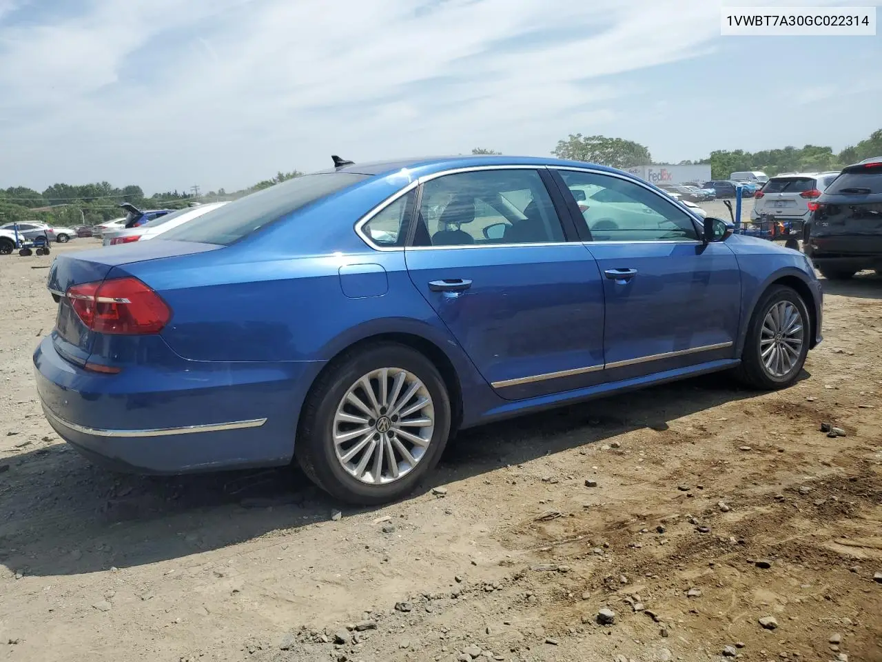 2016 Volkswagen Passat Se VIN: 1VWBT7A30GC022314 Lot: 63062275