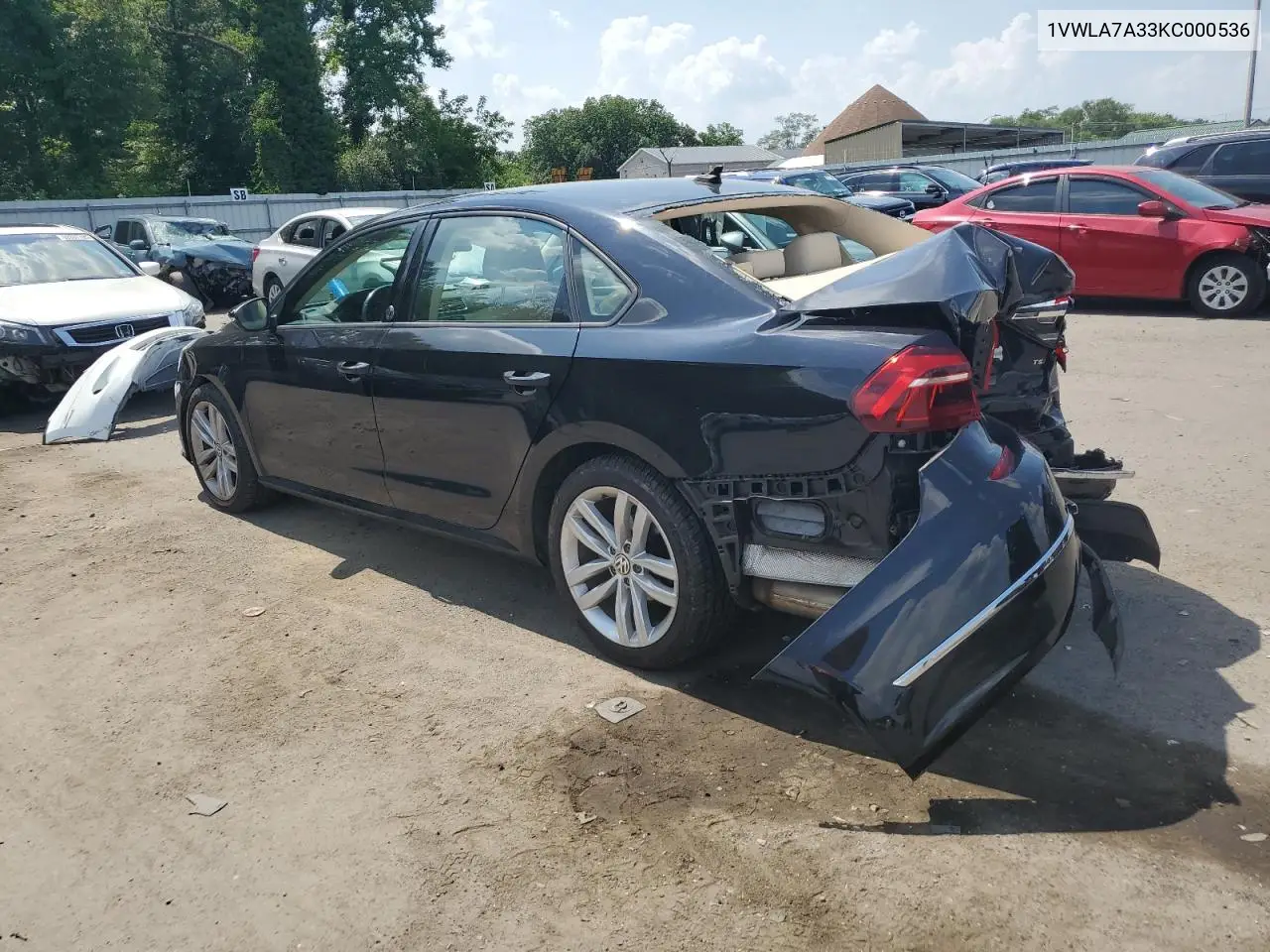 2019 Volkswagen Passat Wolfsburg VIN: 1VWLA7A33KC000536 Lot: 62149115