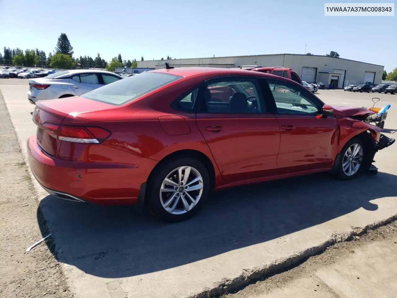 2021 Volkswagen Passat S VIN: 1VWAA7A37MC008343 Lot: 63030985