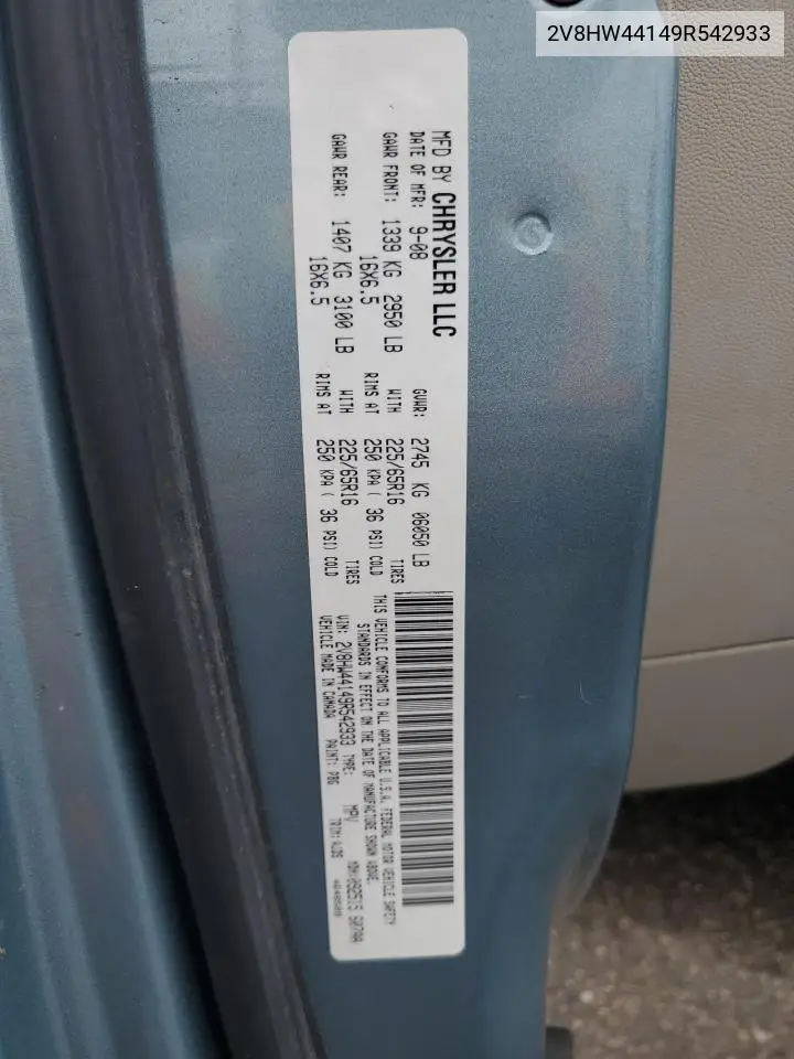 2009 Volkswagen Routan S VIN: 2V8HW44149R542933 Lot: 59342275