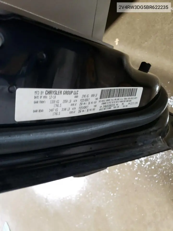 2011 Volkswagen Routan Se VIN: 2V4RW3DG5BR622235 Lot: 61046085