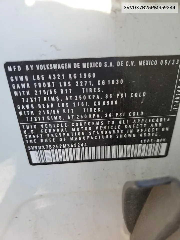 2023 Volkswagen Taos S VIN: 3VVDX7B25PM359244 Lot: 56926945