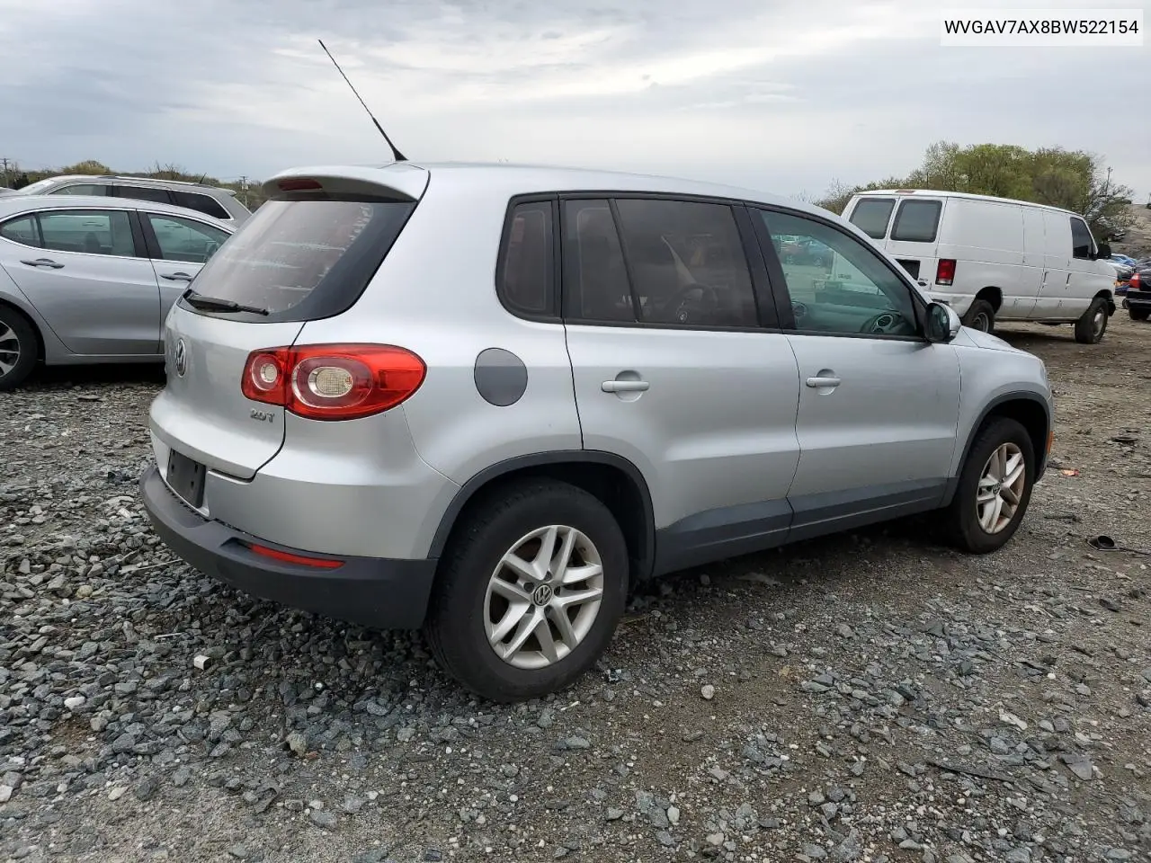 2011 Volkswagen Tiguan S VIN: WVGAV7AX8BW522154 Lot: 53180775