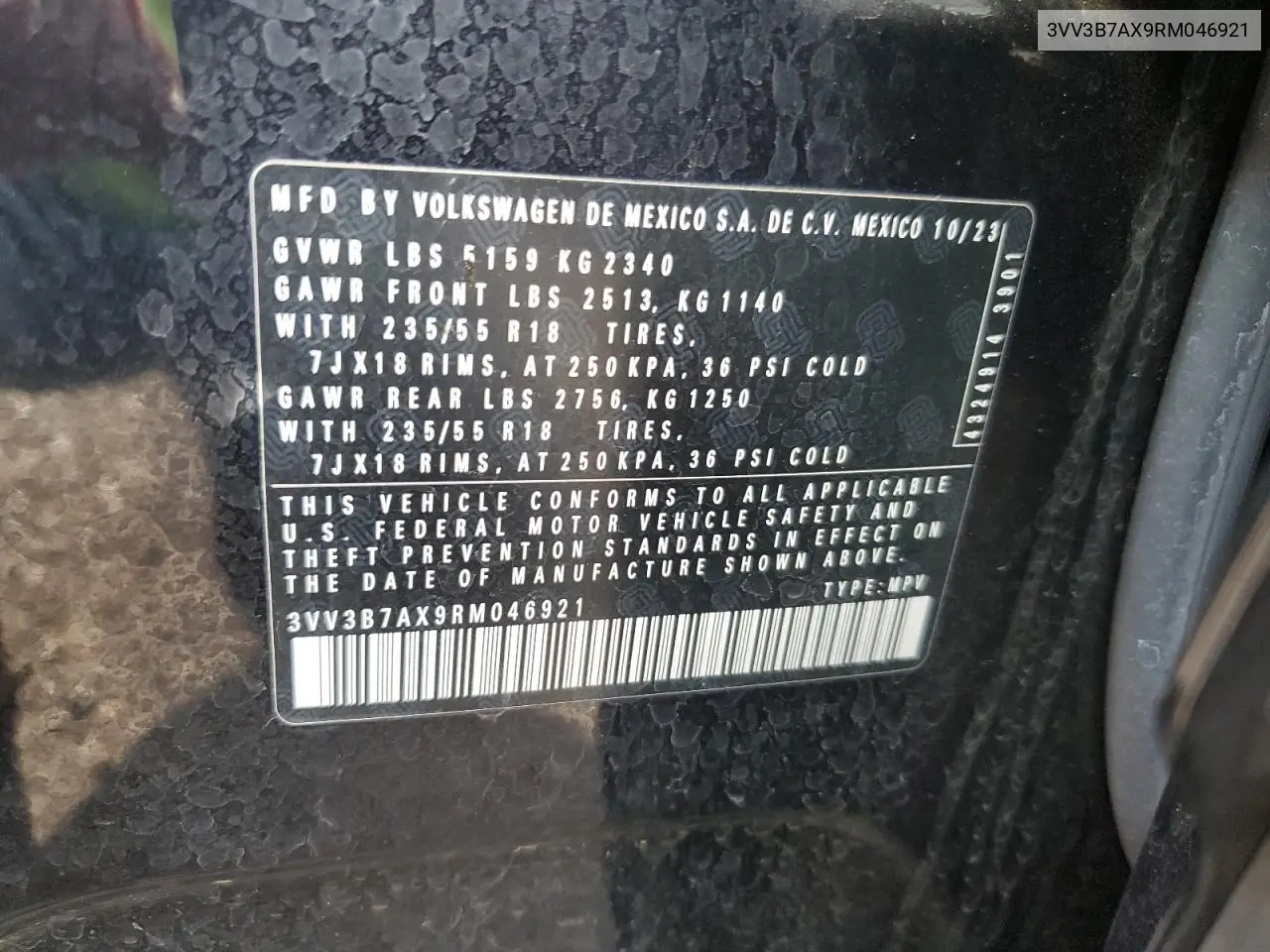 2024 Volkswagen Tiguan Se VIN: 3VV3B7AX9RM046921 Lot: 62069405