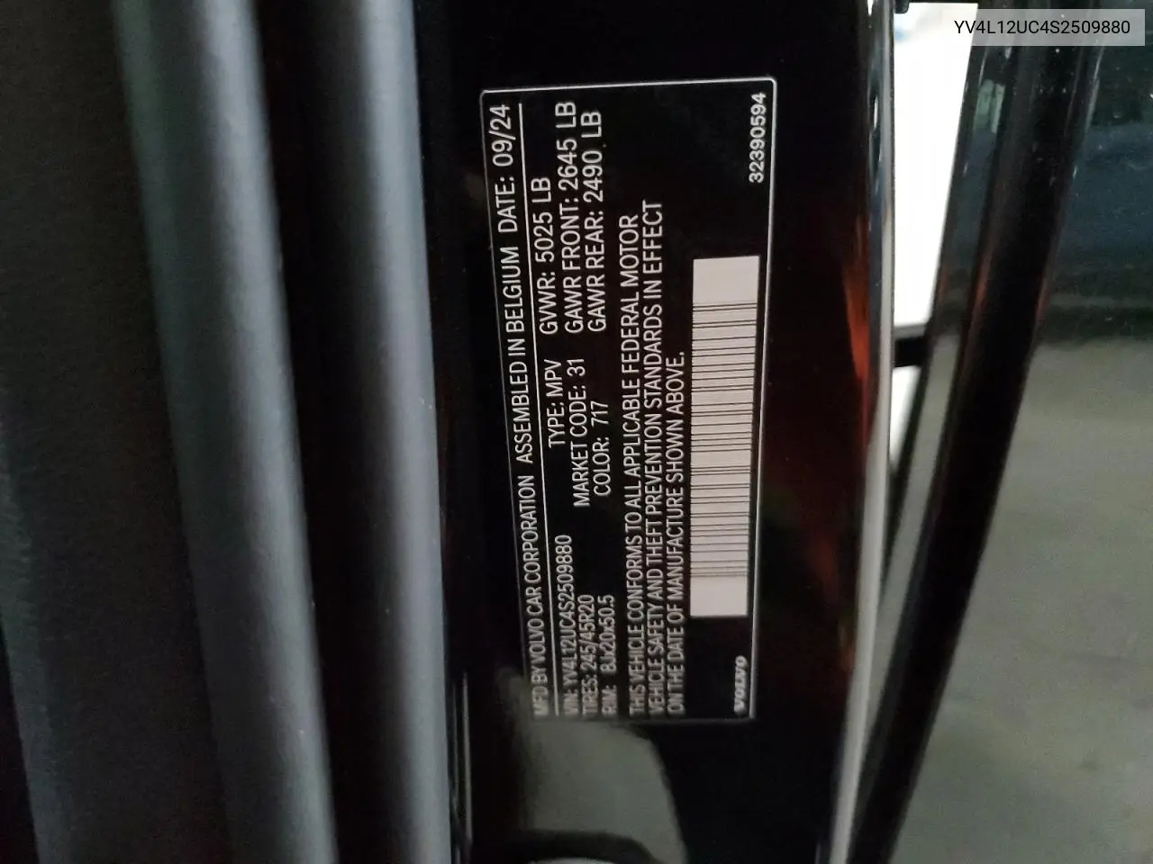 2025 Volvo Xc40 Plus VIN: YV4L12UC4S2509880 Lot: 56583865