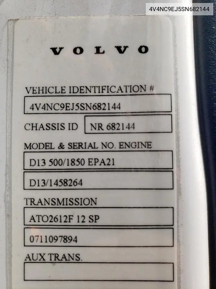 2025 Volvo Vn Vnl VIN: 4V4NC9EJ5SN682144 Lot: 63002955