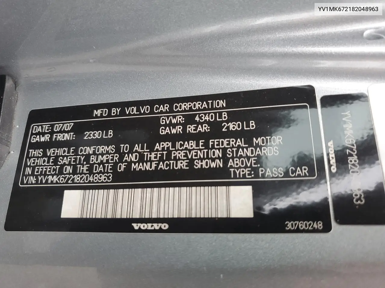 2008 Volvo C30 T5 VIN: YV1MK672182048963 Lot: 61282115