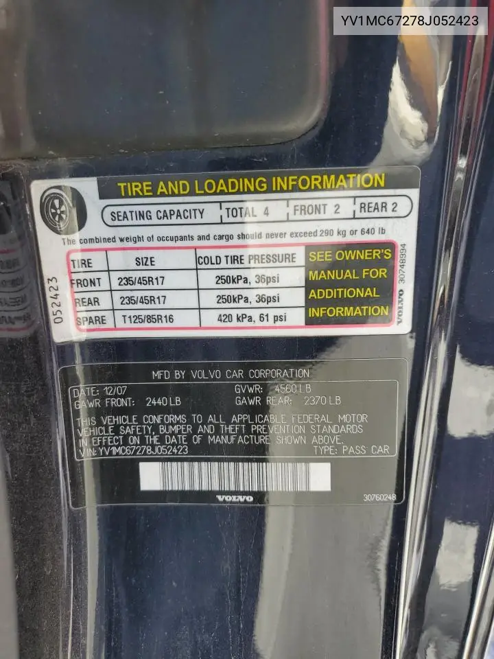 2008 Volvo C70 T5 VIN: YV1MC67278J052423 Lot: 56783175