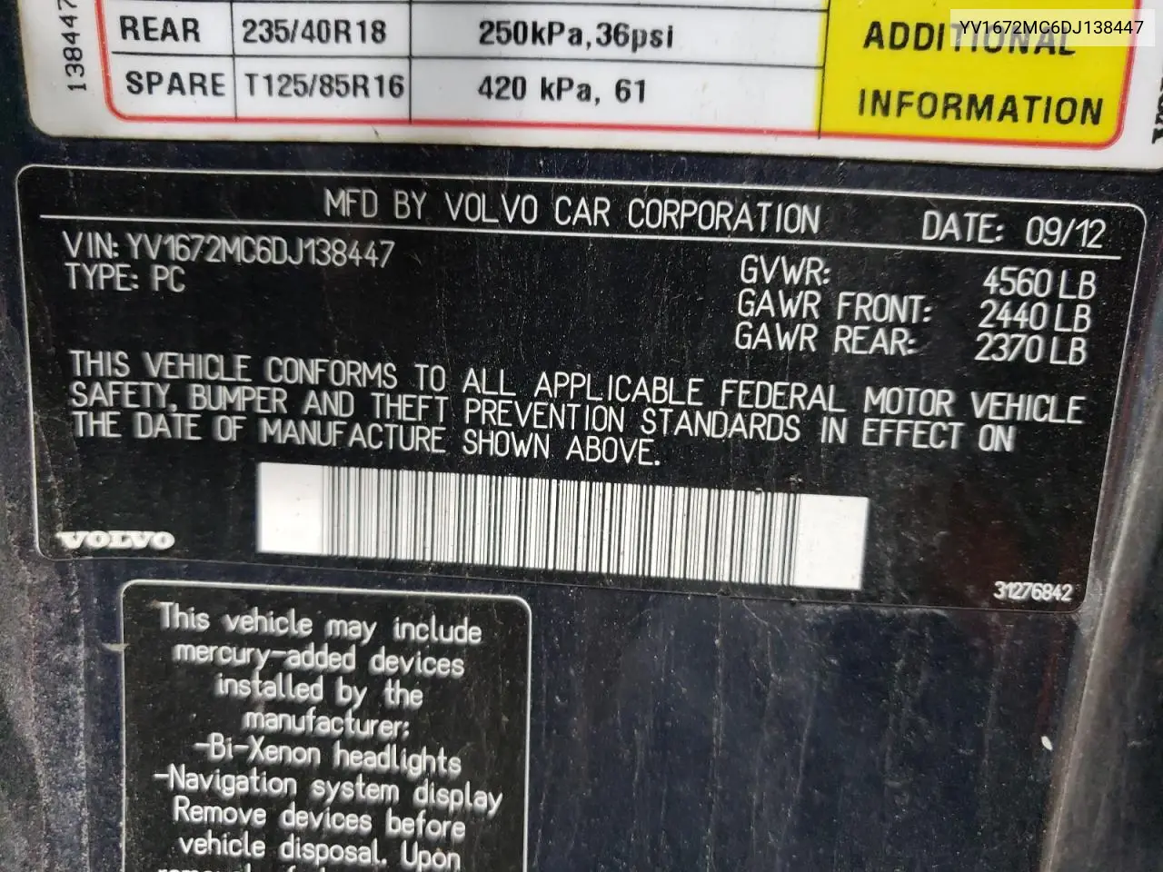 2013 Volvo C70 T5 VIN: YV1672MC6DJ138447 Lot: 56736395