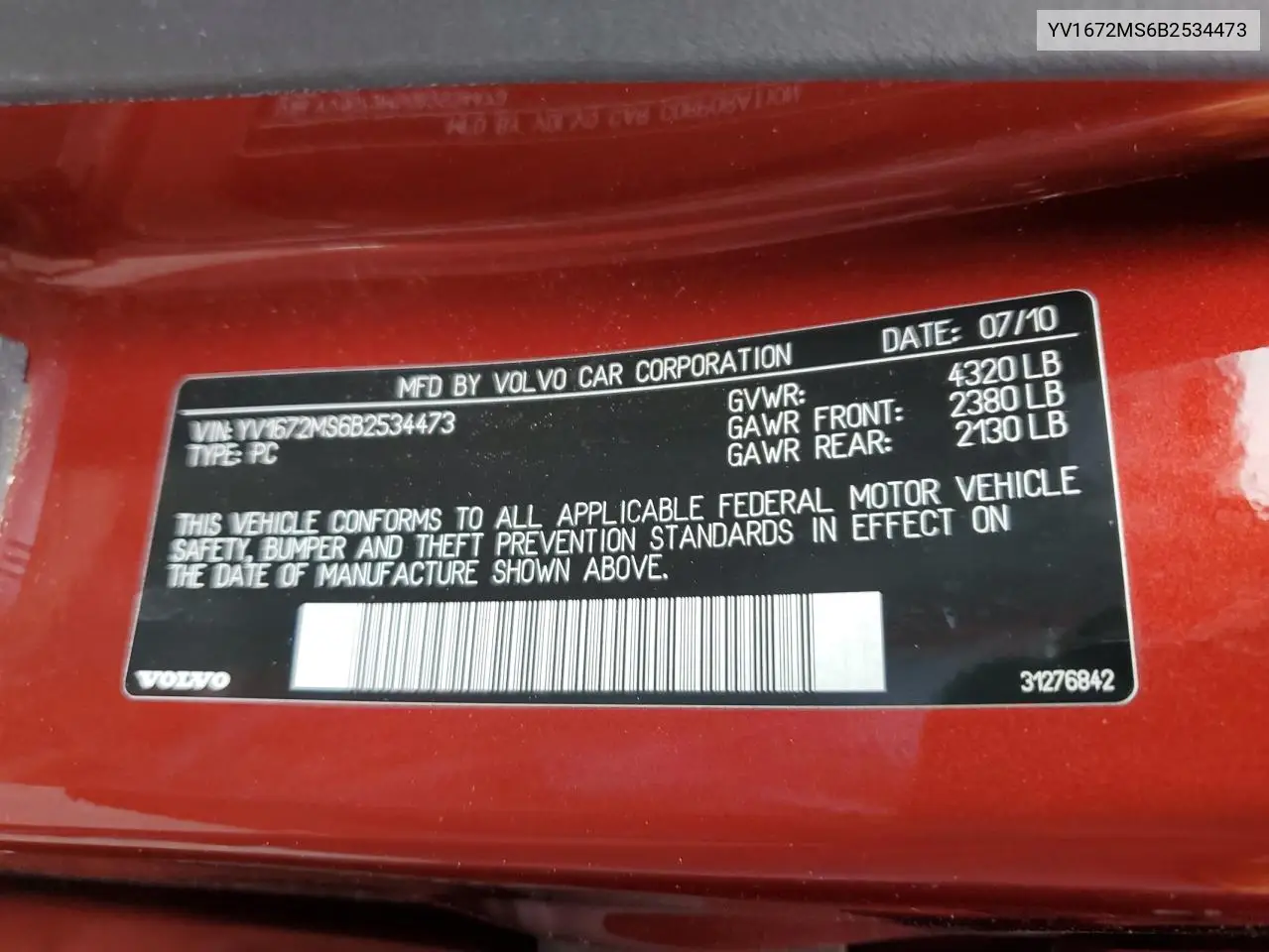 2011 Volvo S40 T5 VIN: YV1672MS6B2534473 Lot: 56592415