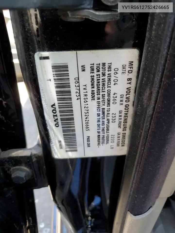 2005 Volvo S60 VIN: YV1RS612752426665 Lot: 62089235