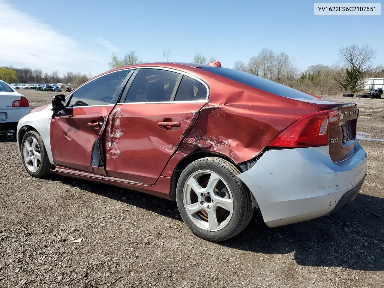 2012 Volvo S60 T5 VIN: YV1622FS6C2107551 Lot: 47631535