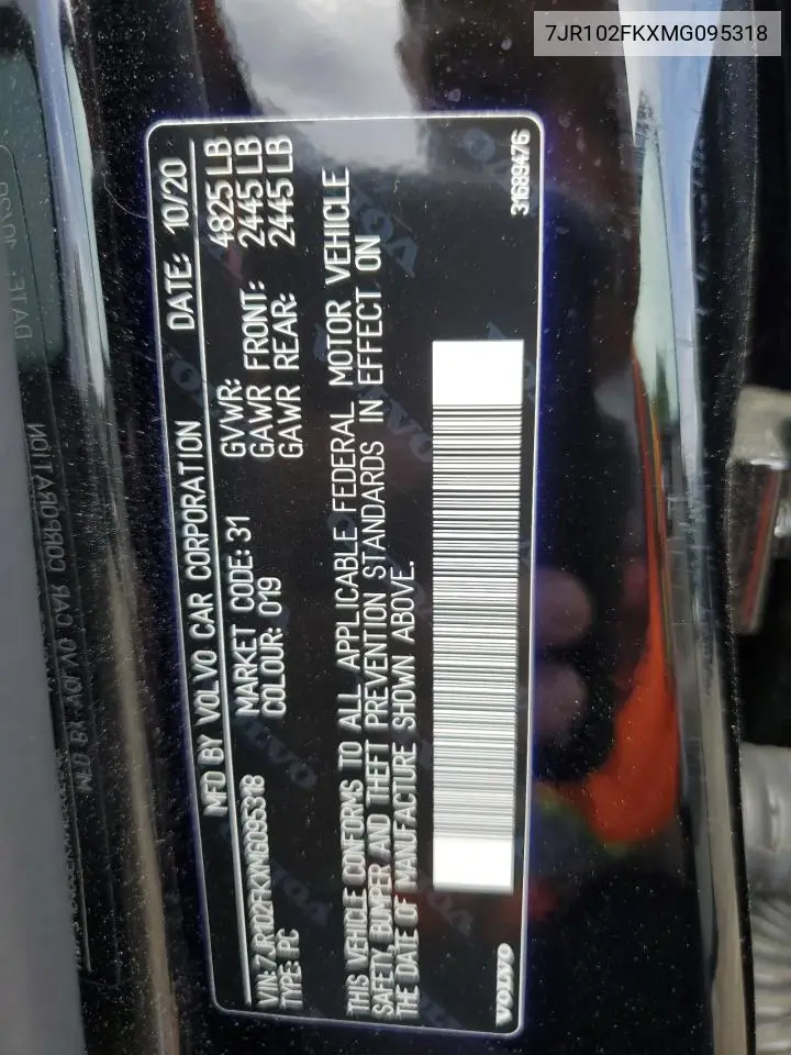 2021 Volvo S60 T5 Momentum VIN: 7JR102FKXMG095318 Lot: 58238835