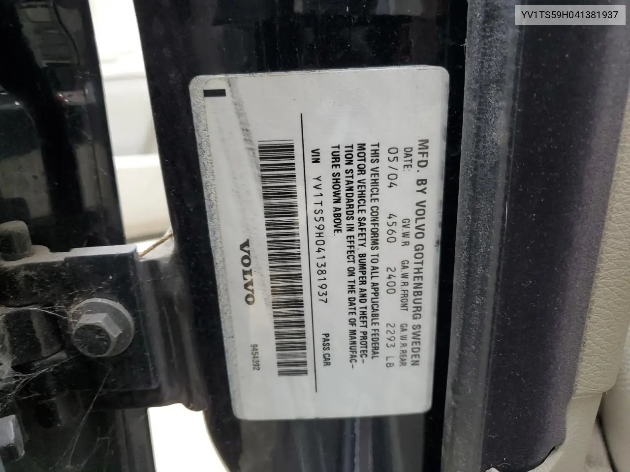 yv1ts59h041381937 YV1TS59H041381937 2004 Volvo S80 2.5T