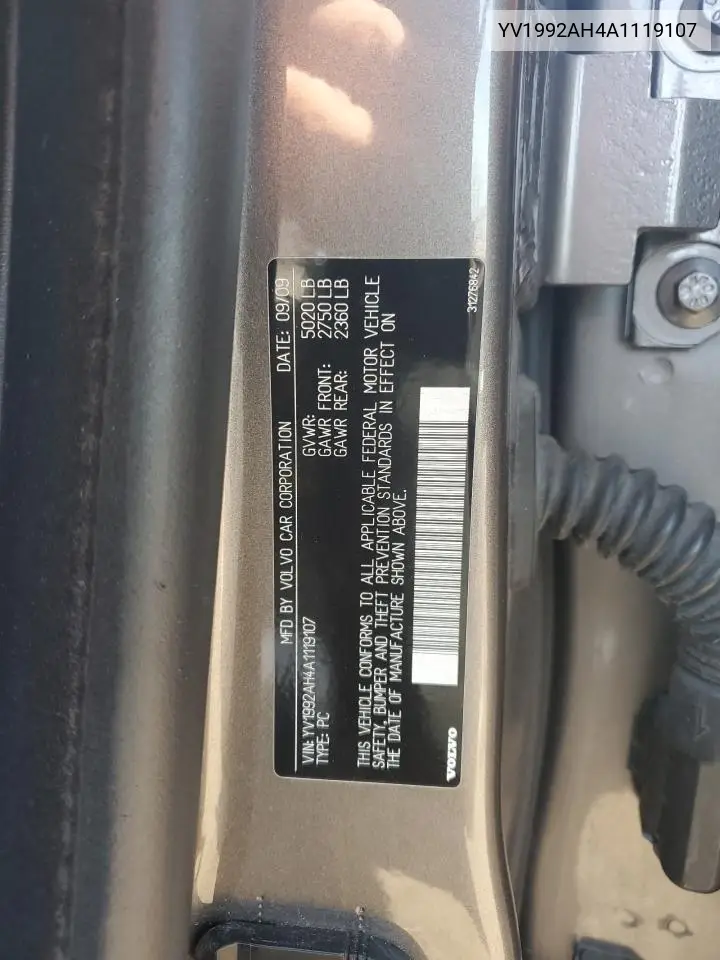 2010 Volvo S80 T6 VIN: YV1992AH4A1119107 Lot: 53687815