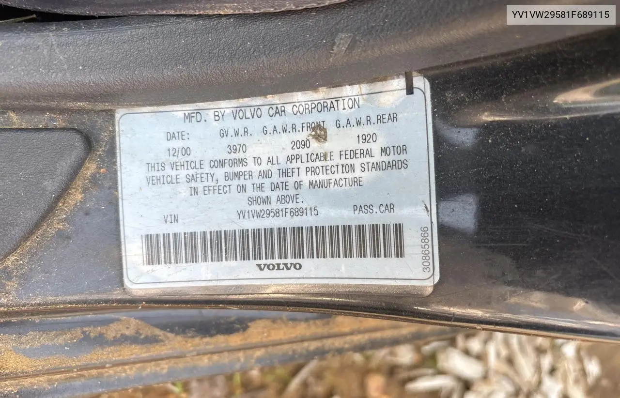 2001 Volvo V40 1.9T VIN: YV1VW29581F689115 Lot: 60998995