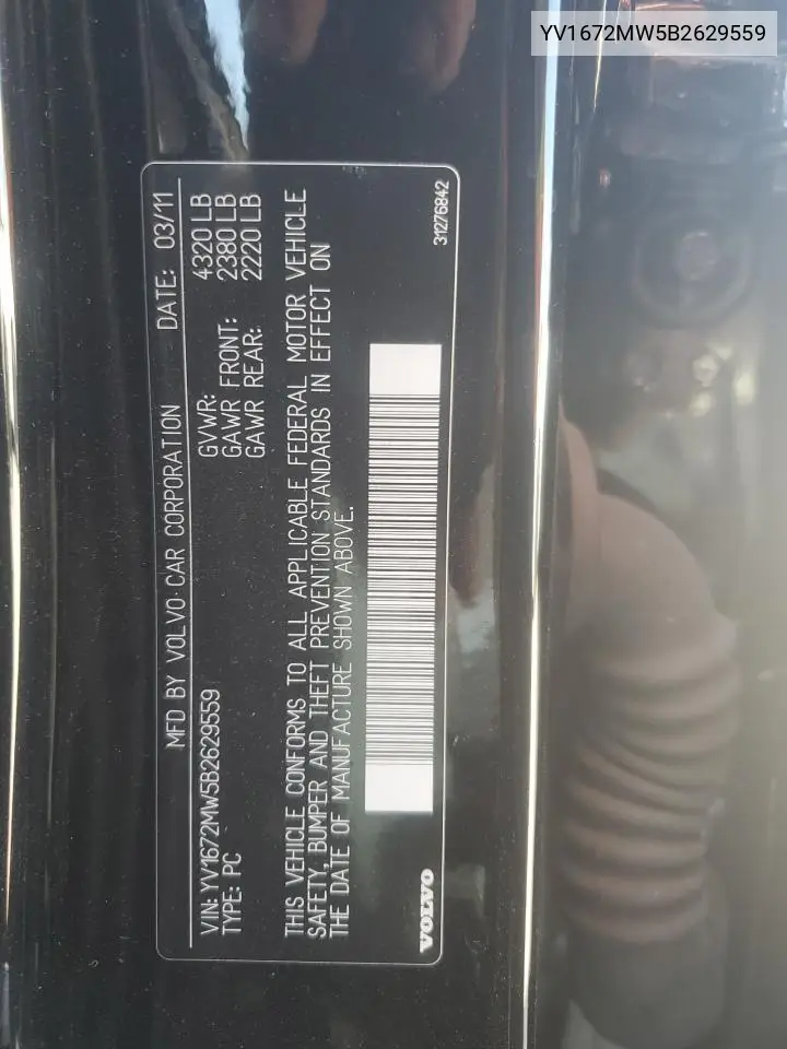 2011 Volvo V50 T5 VIN: YV1672MW5B2629559 Lot: 57306915