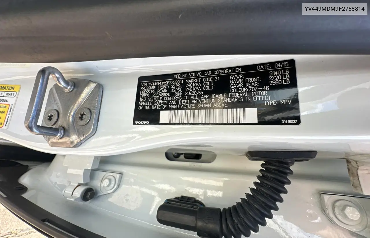 2015 Volvo Xc60 T6 Platinum VIN: YV449MDM9F2758814 Lot: 56789665