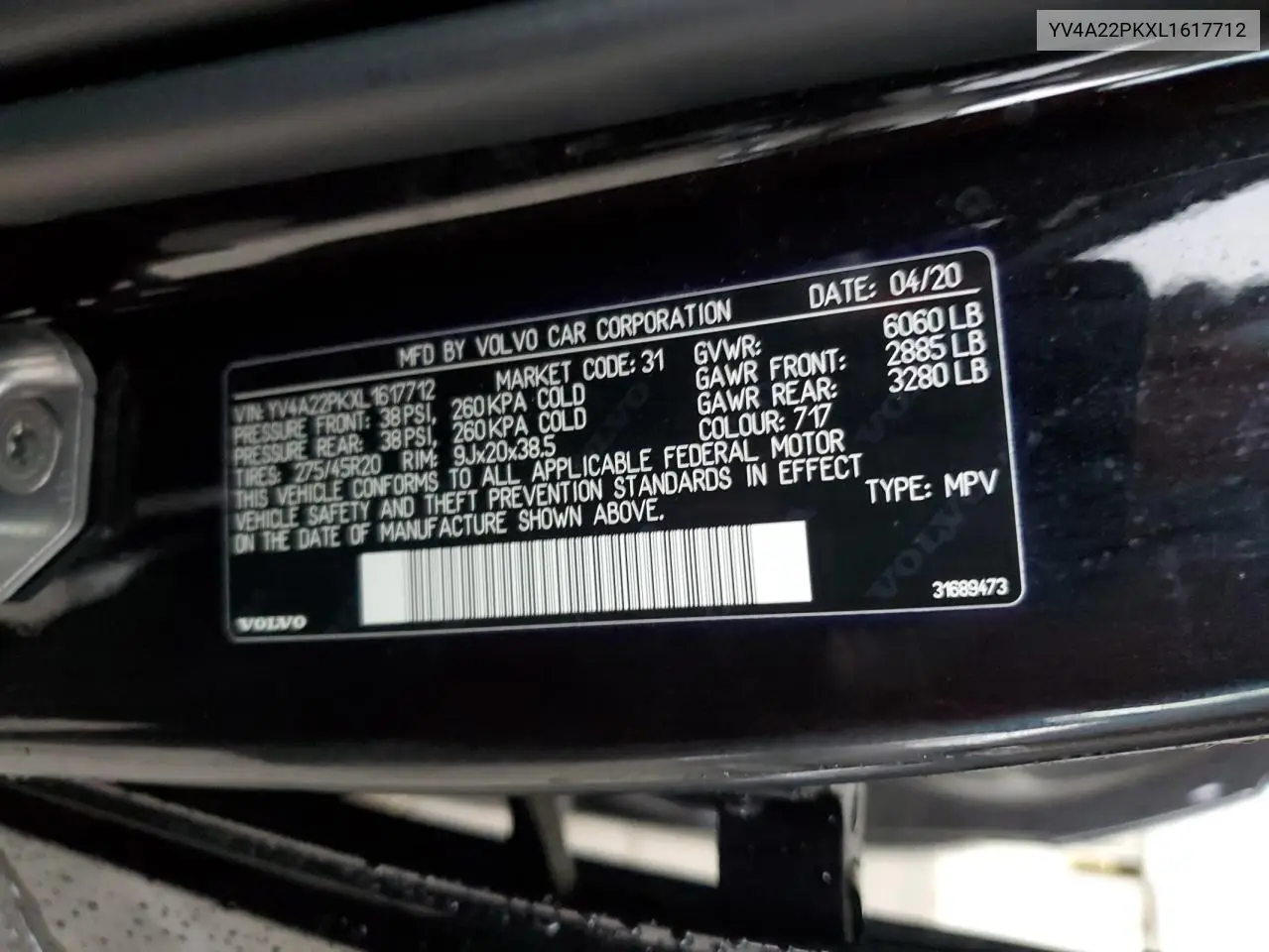 2020 Volvo Xc90 T6 Momentum VIN: YV4A22PKXL1617712 Lot: 56492885