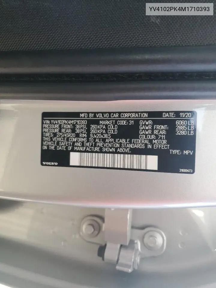 2021 Volvo Xc90 T5 Momentum VIN: YV4102PK4M1710393 Lot: 64555385