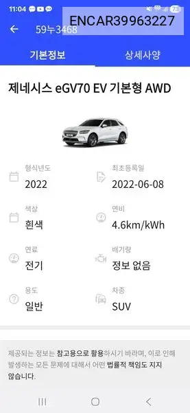 Electric Fide Gv70 E-Awd VIN: ENCAR39963227 Lot: 39963227