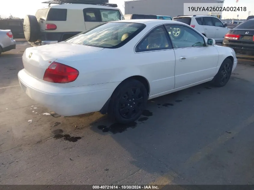 2002 Acura Cl 3.2 Type S VIN: 19UYA42602A002418 Lot: 40721614