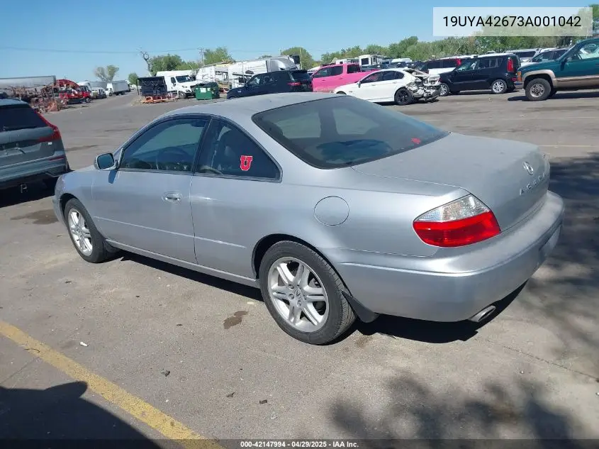 2003 Acura Cl 3.2 Type S Automatic VIN: 19UYA42673A001042 Lot: 42147994