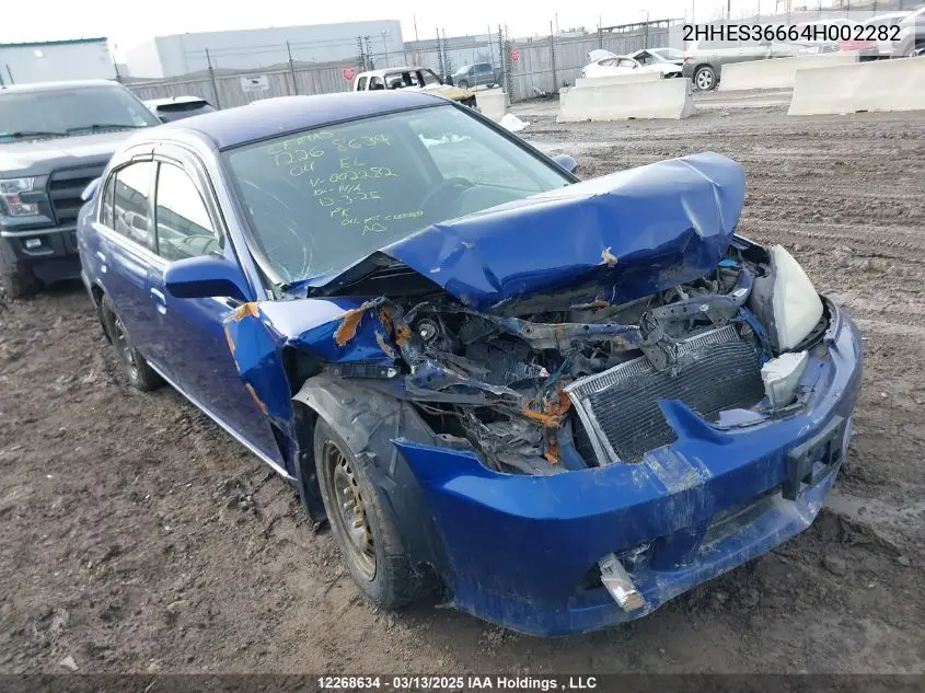 2004 Acura 1.7El Touring VIN: 2HHES36664H002282 Lot: 12268634