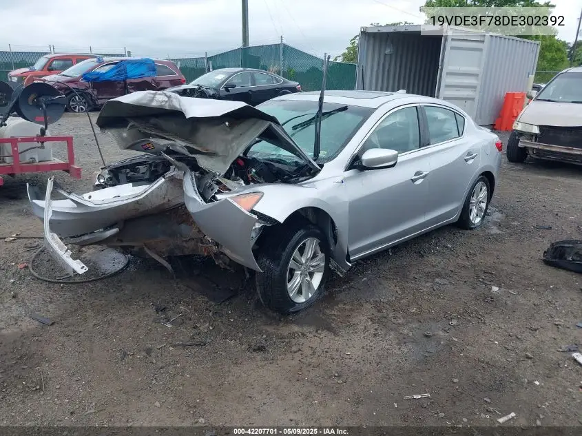 2013 Acura Ilx Hybrid 1.5L VIN: 19VDE3F78DE302392 Lot: 42207701