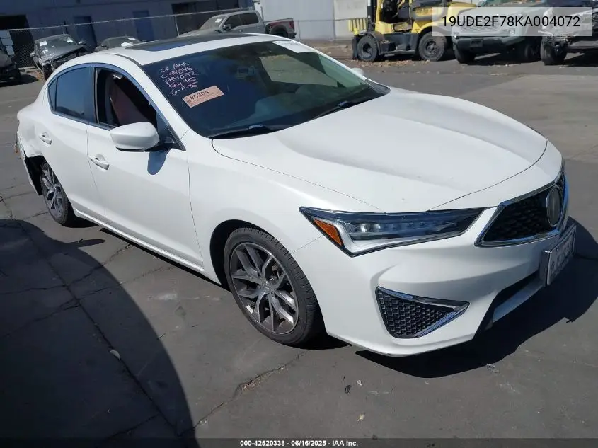 2019 Acura Ilx Premium Package/Technology Package VIN: 19UDE2F78KA004072 Lot: 42520338