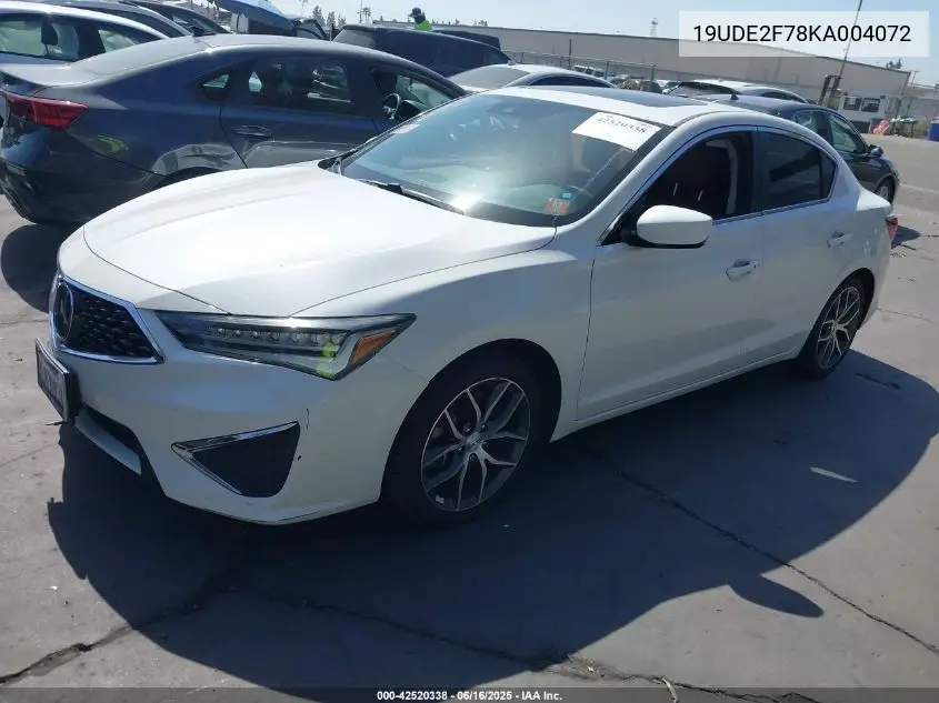 2019 Acura Ilx Premium Package/Technology Package VIN: 19UDE2F78KA004072 Lot: 42520338