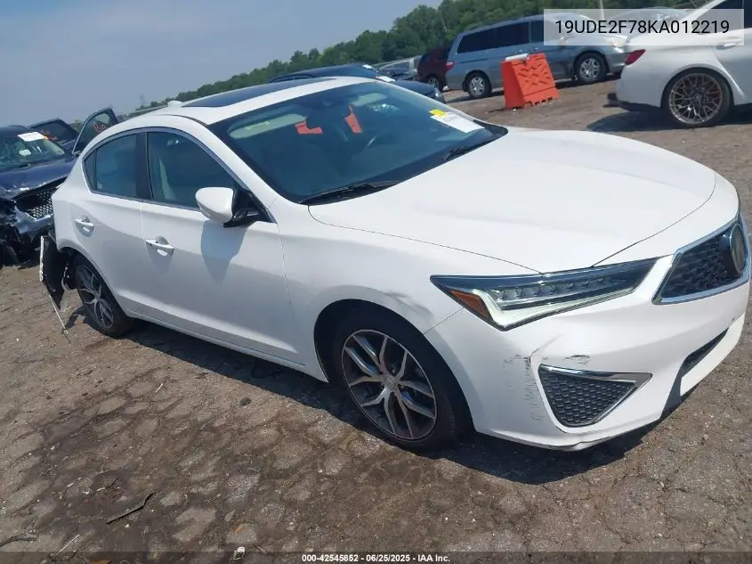2019 Acura Ilx Premium Package/Technology Package VIN: 19UDE2F78KA012219 Lot: 42545852