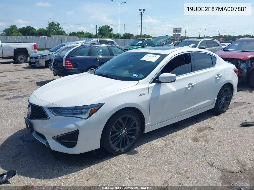 2021 Acura Ilx Premium A-Spec Packages/Technology A-Spec Packages VIN: 19UDE2F87MA007881 Lot: 42497611