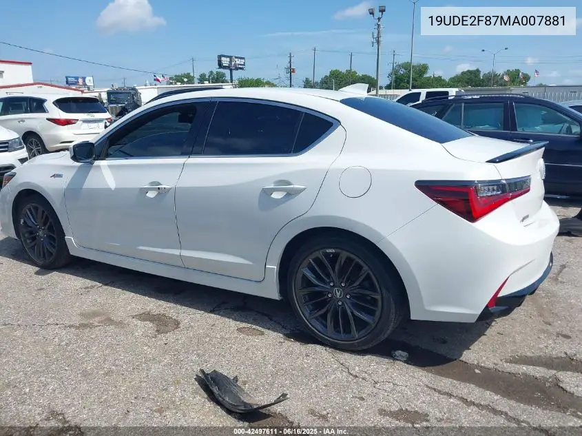 2021 Acura Ilx Premium A-Spec Packages/Technology A-Spec Packages VIN: 19UDE2F87MA007881 Lot: 42497611