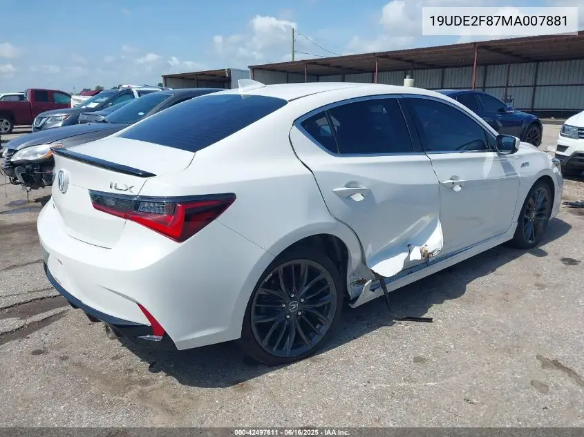 2021 Acura Ilx Premium A-Spec Packages/Technology A-Spec Packages VIN: 19UDE2F87MA007881 Lot: 42497611