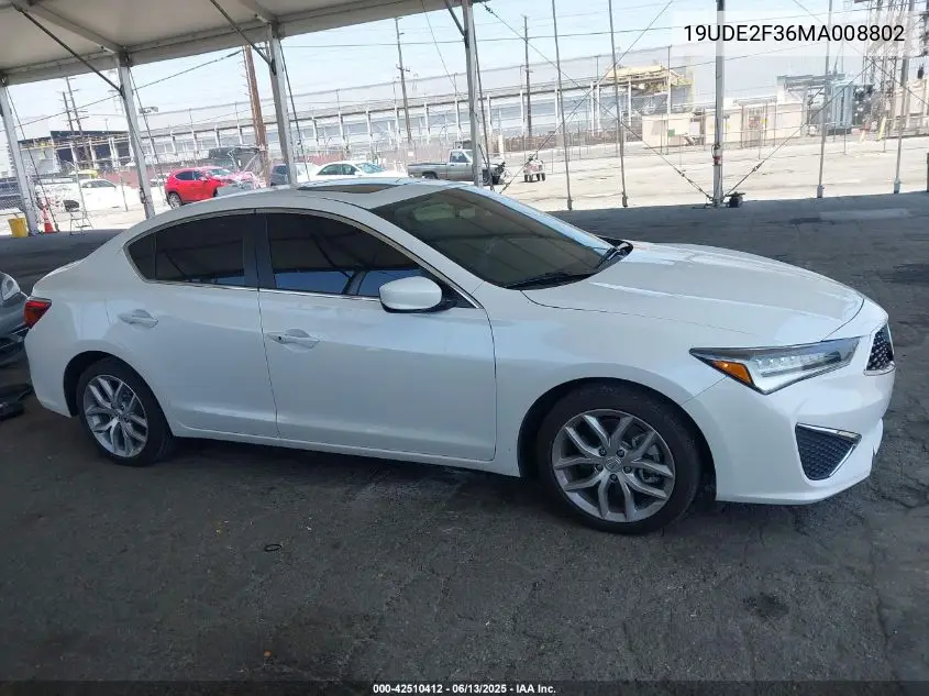 2021 Acura Ilx Standard VIN: 19UDE2F36MA008802 Lot: 42510412