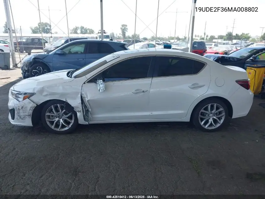 2021 Acura Ilx Standard VIN: 19UDE2F36MA008802 Lot: 42510412