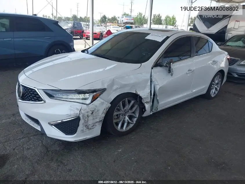 2021 Acura Ilx Standard VIN: 19UDE2F36MA008802 Lot: 42510412