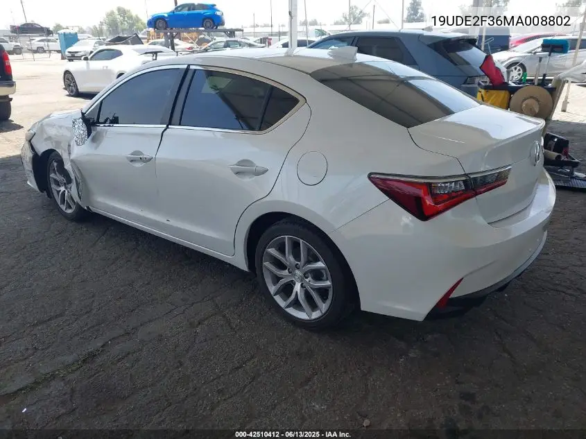 2021 Acura Ilx Standard VIN: 19UDE2F36MA008802 Lot: 42510412