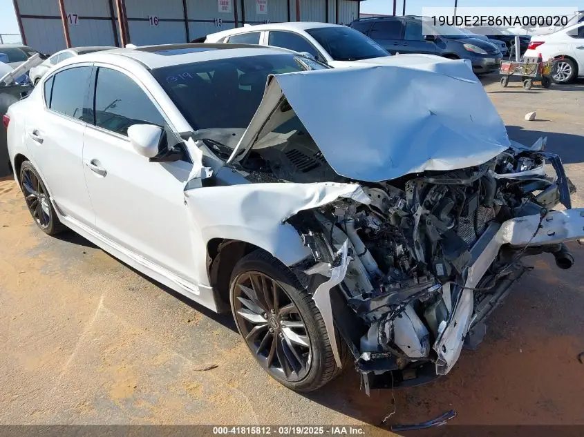 2022 Acura Ilx Premium A-Spec Packages/Technology A-Spec Packages VIN: 19UDE2F86NA000020 Lot: 41815812