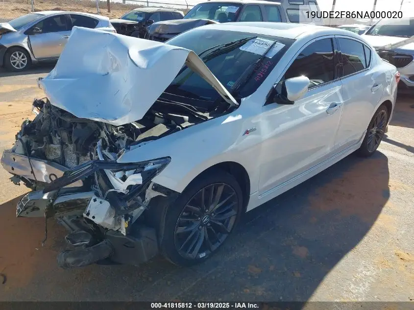 2022 Acura Ilx Premium A-Spec Packages/Technology A-Spec Packages VIN: 19UDE2F86NA000020 Lot: 41815812